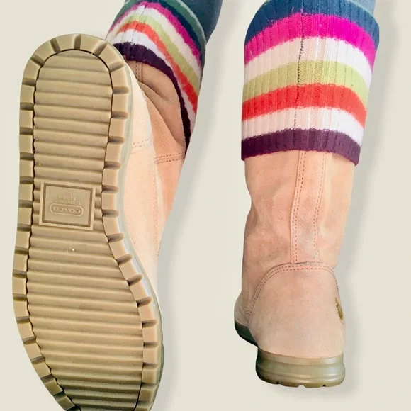 Coach Suede Leather Boots Tatum Multi Color Stripes Wool Cuff Womens 6.5 - Picture 3 of 8